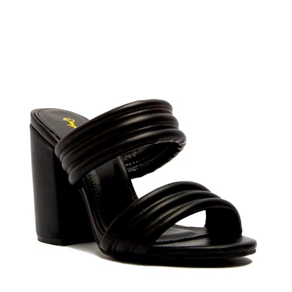 Bold Black Two Strap Slip On Heeled Sandals Size 8.5 - Picture 1 of 4